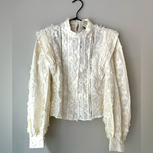 ✨FARM RIO 3D STARS OFF WHITE BLOUSE XS - Picture 4 of 8
